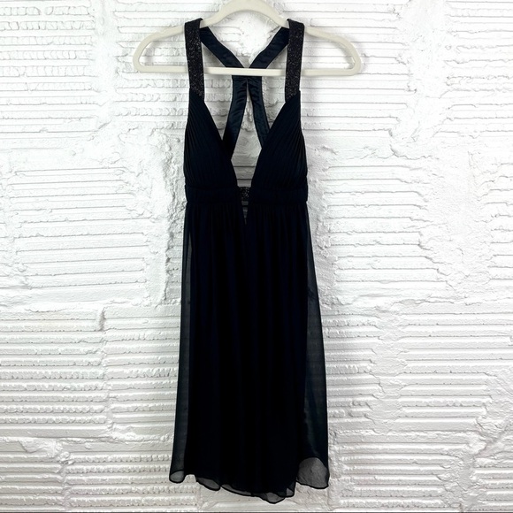 Cache Dress Y2K Black Sheer Chiffon Silk Beaded Whimsigoth Fairy Ethereal Size 2 - Picture 1 of 15